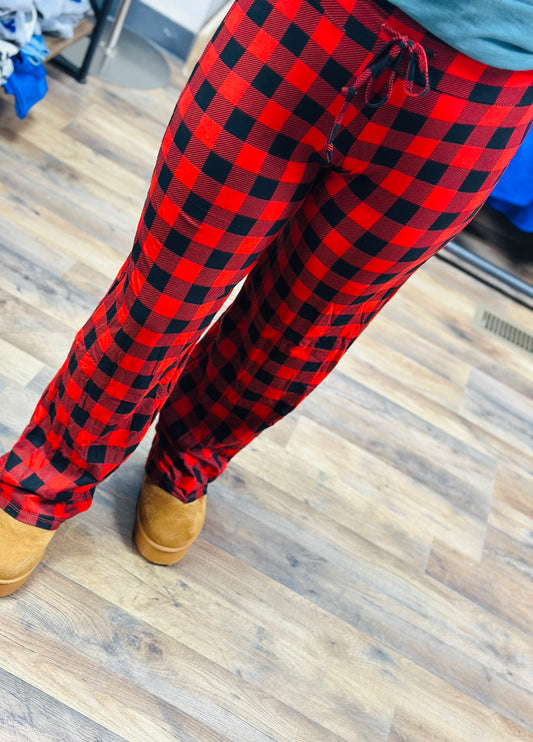 Plaid Buttery Soft Print Pajama Pants with Drawstring