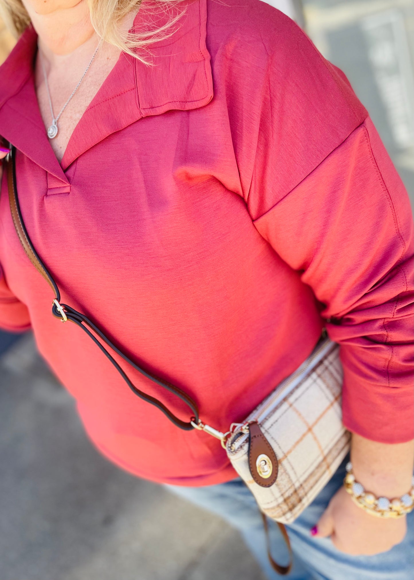 Blush Collared Scuba Pullover Top