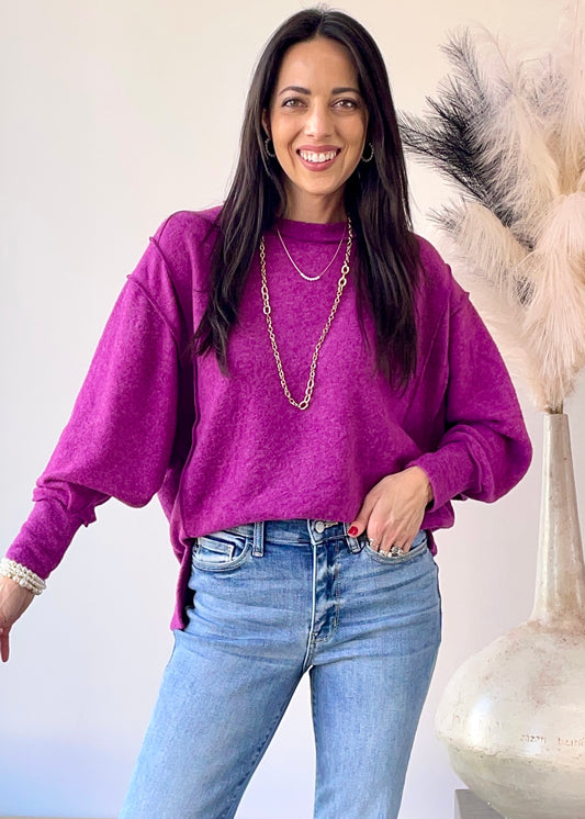 Light Plum - Brushed Melange Oversized Sweater Top