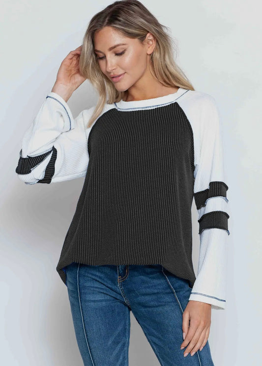 BLACK VARSITY OVERSIZED RIBBED TOP - PREORDER