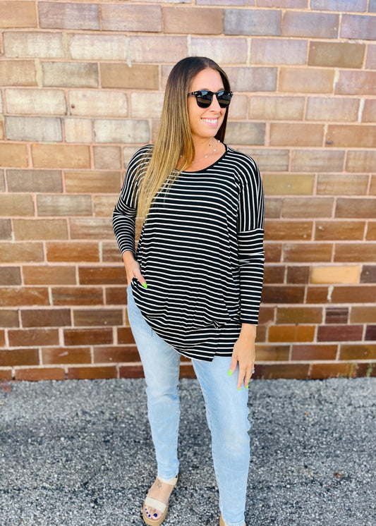 Stripe Drop Shoulder Tunic Top