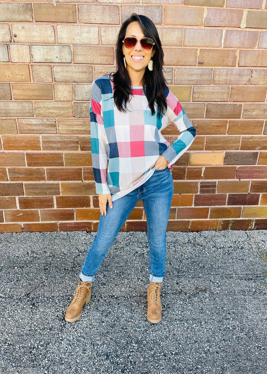 Multicolor Plaid Knit Top