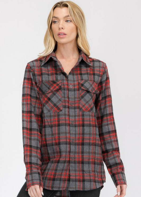 Red Grey School Flannel - Preorder