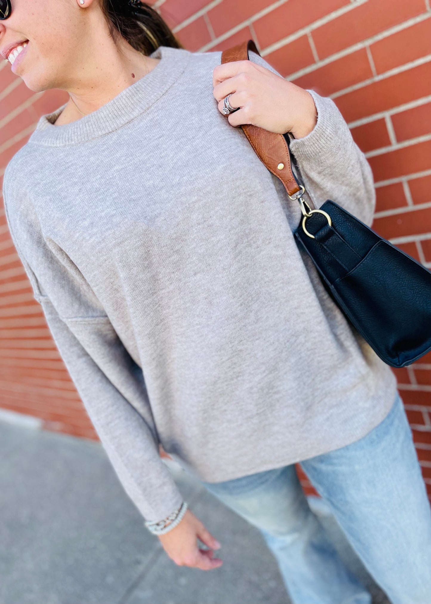 Mocha Oversized Round Neck Raw Seam Sweater