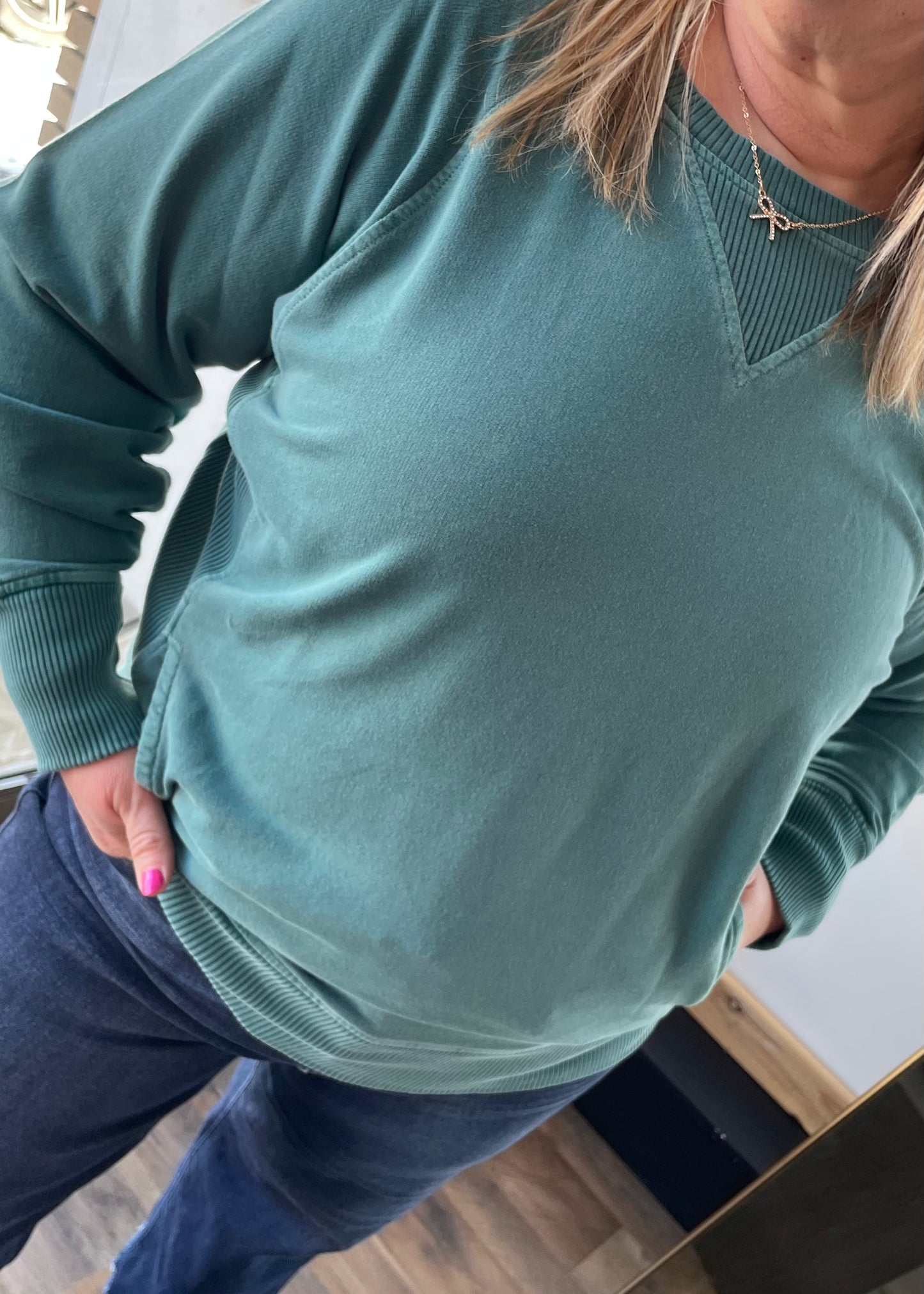 Teal - Pullover Sweater with Pockets