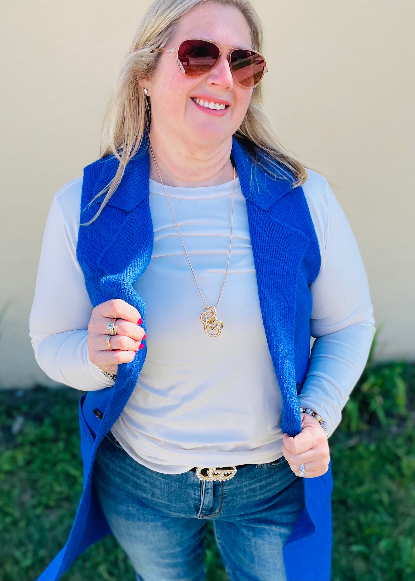 Blue Sleeveless Long Sweater Vest