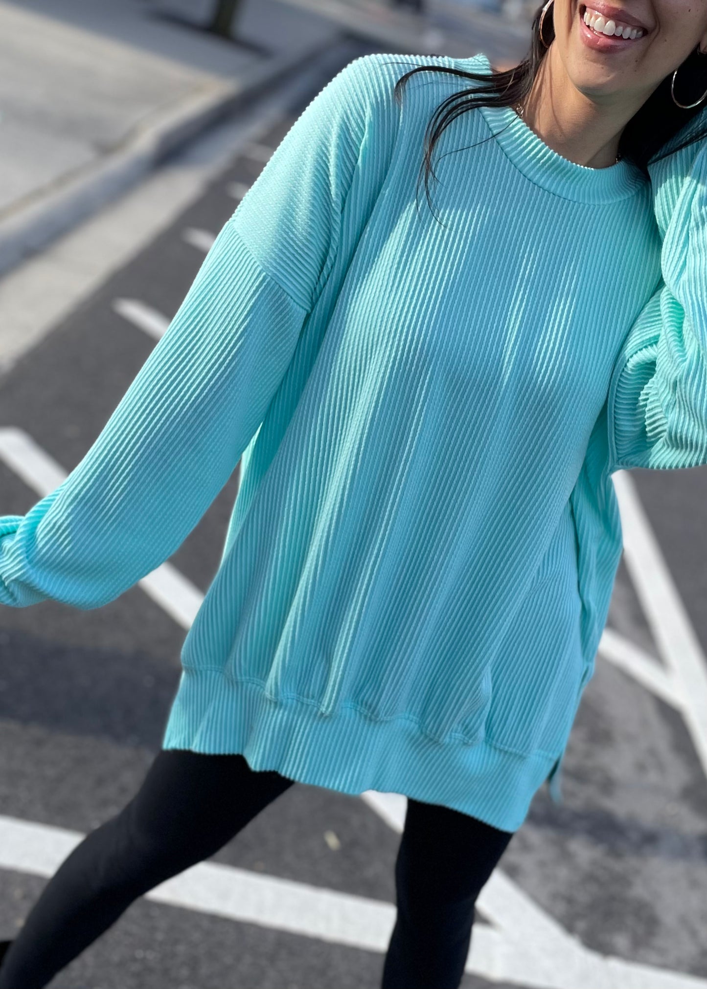 Aqua - Oversized Ribbed Knit Top with Side Slits