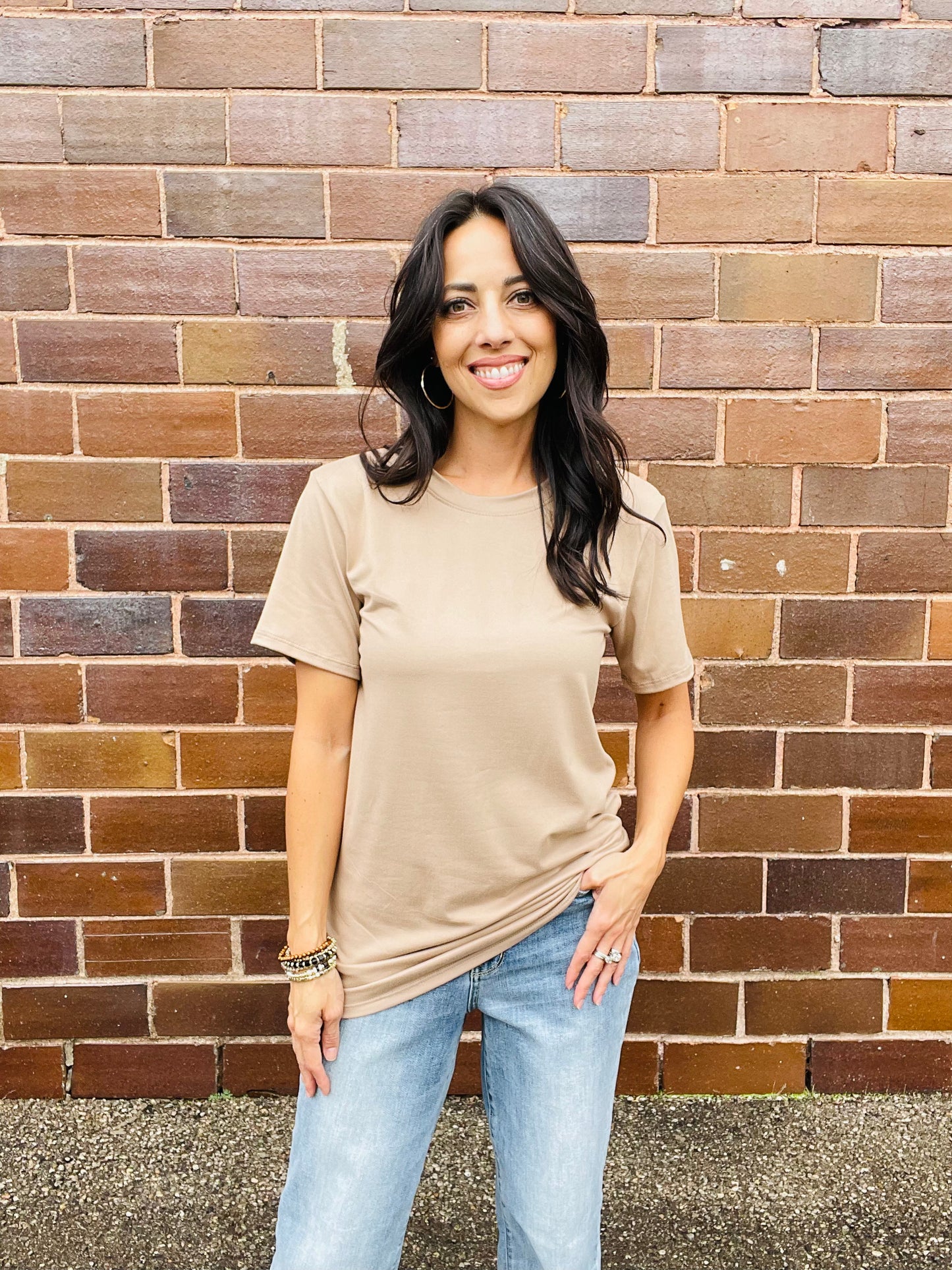 Mocha Short Sleeve Basic Top