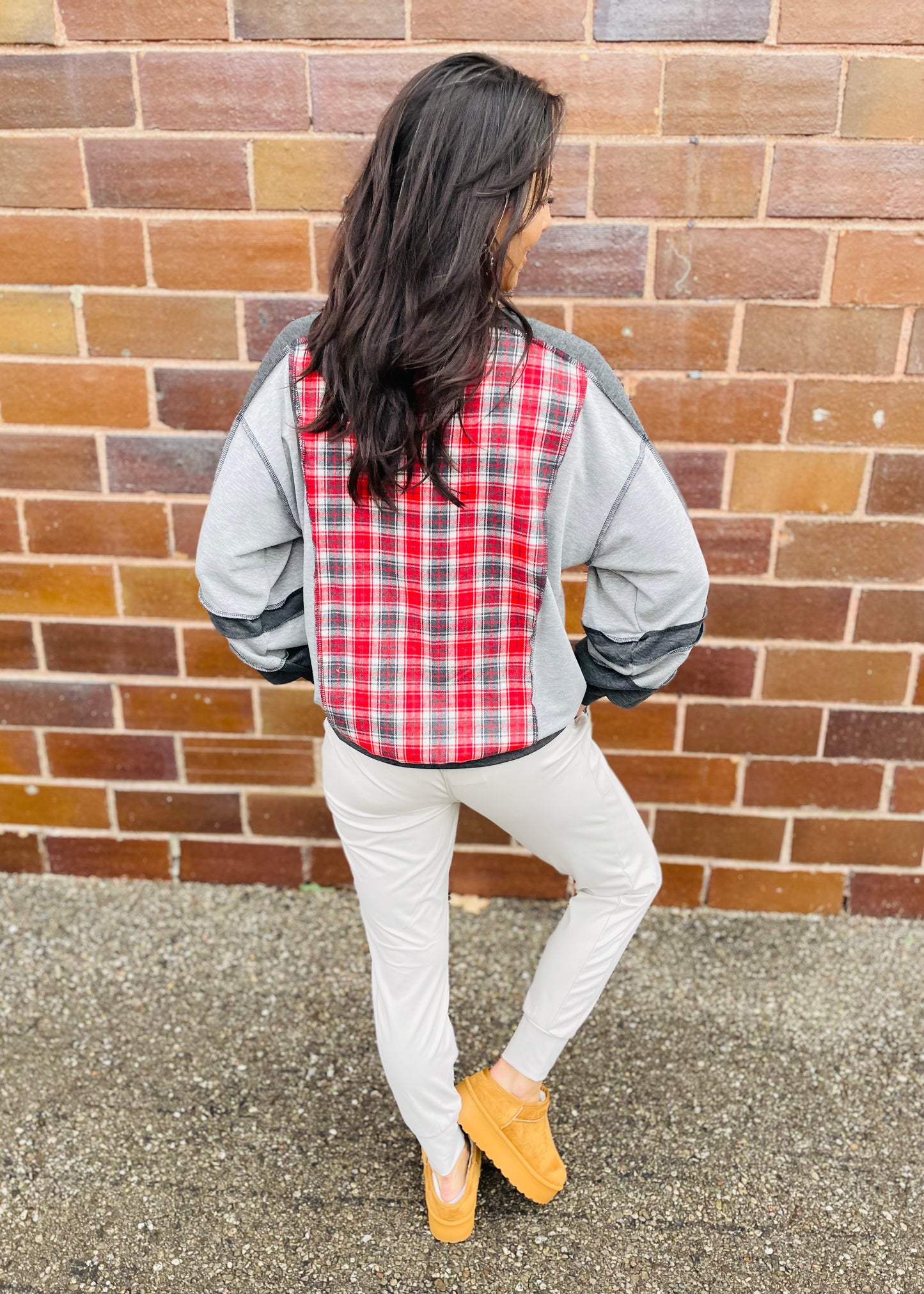 Charcoal - French Terry Color Block Top