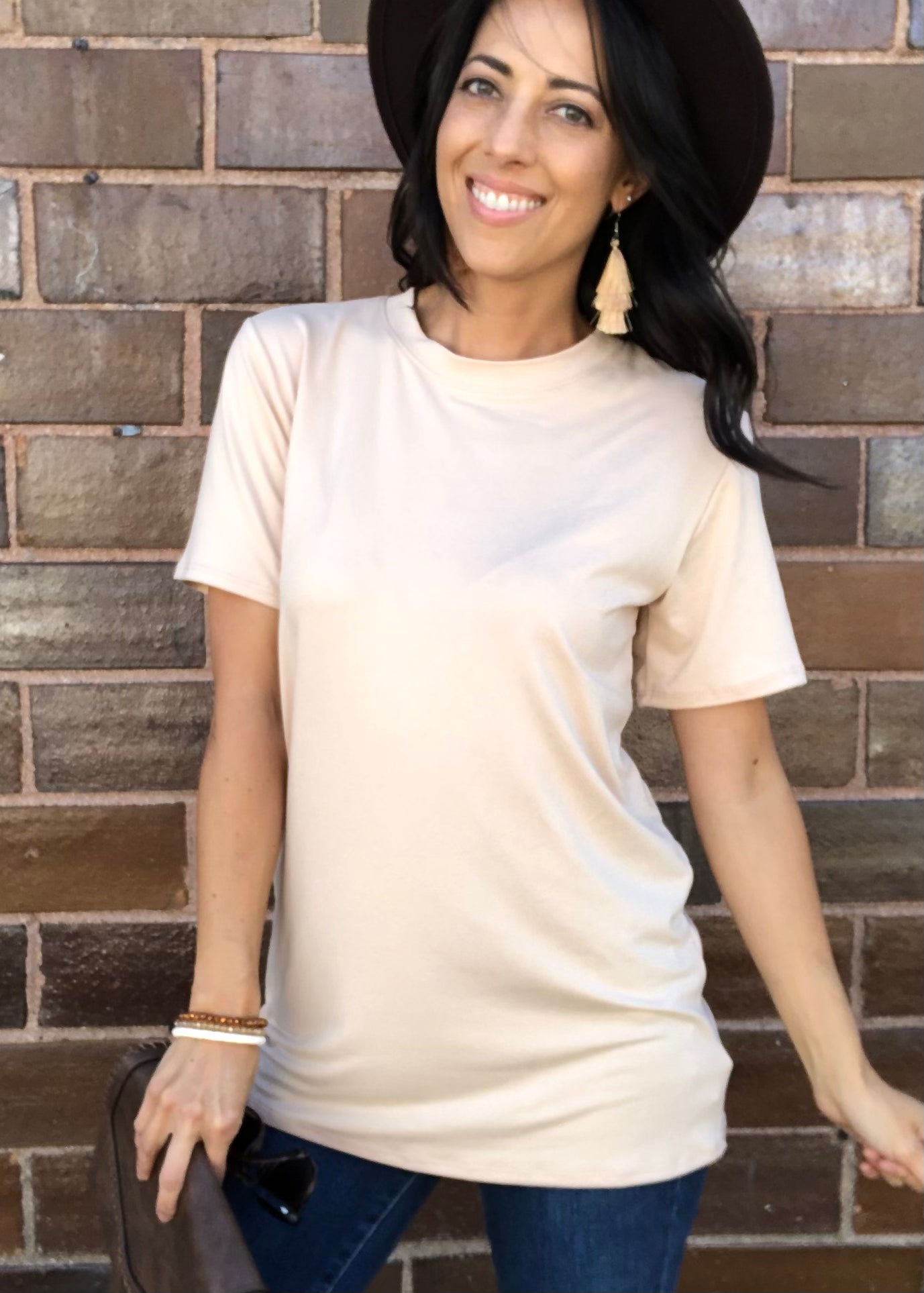 Beige Short Sleeve Basic