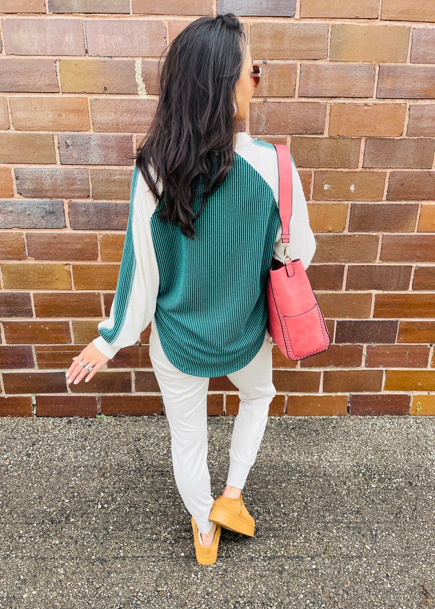 V Neck Color Block Long Sleeve Top