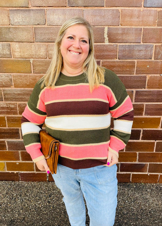 Olive - Striped Sweater