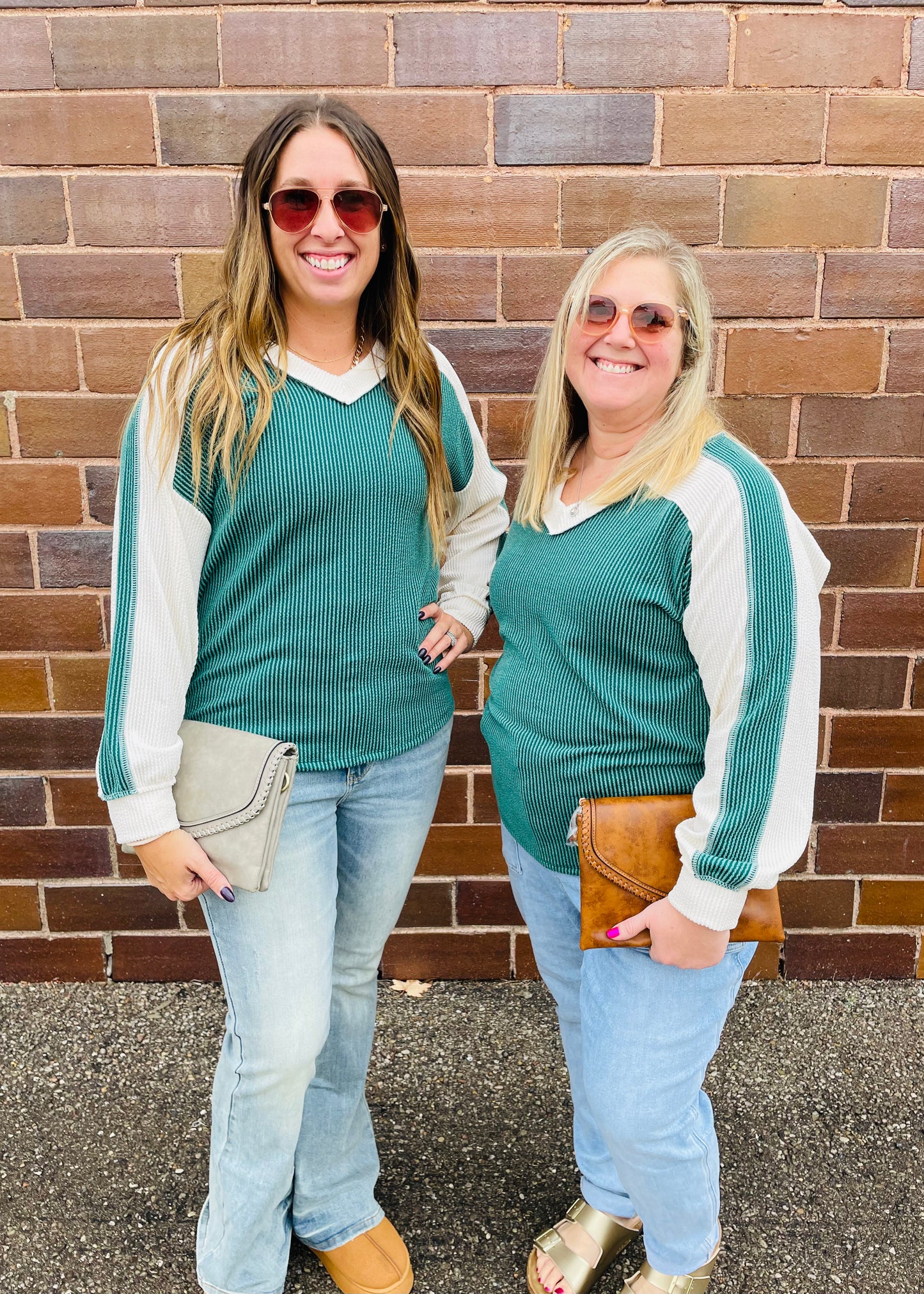 V Neck Color Block Long Sleeve Top