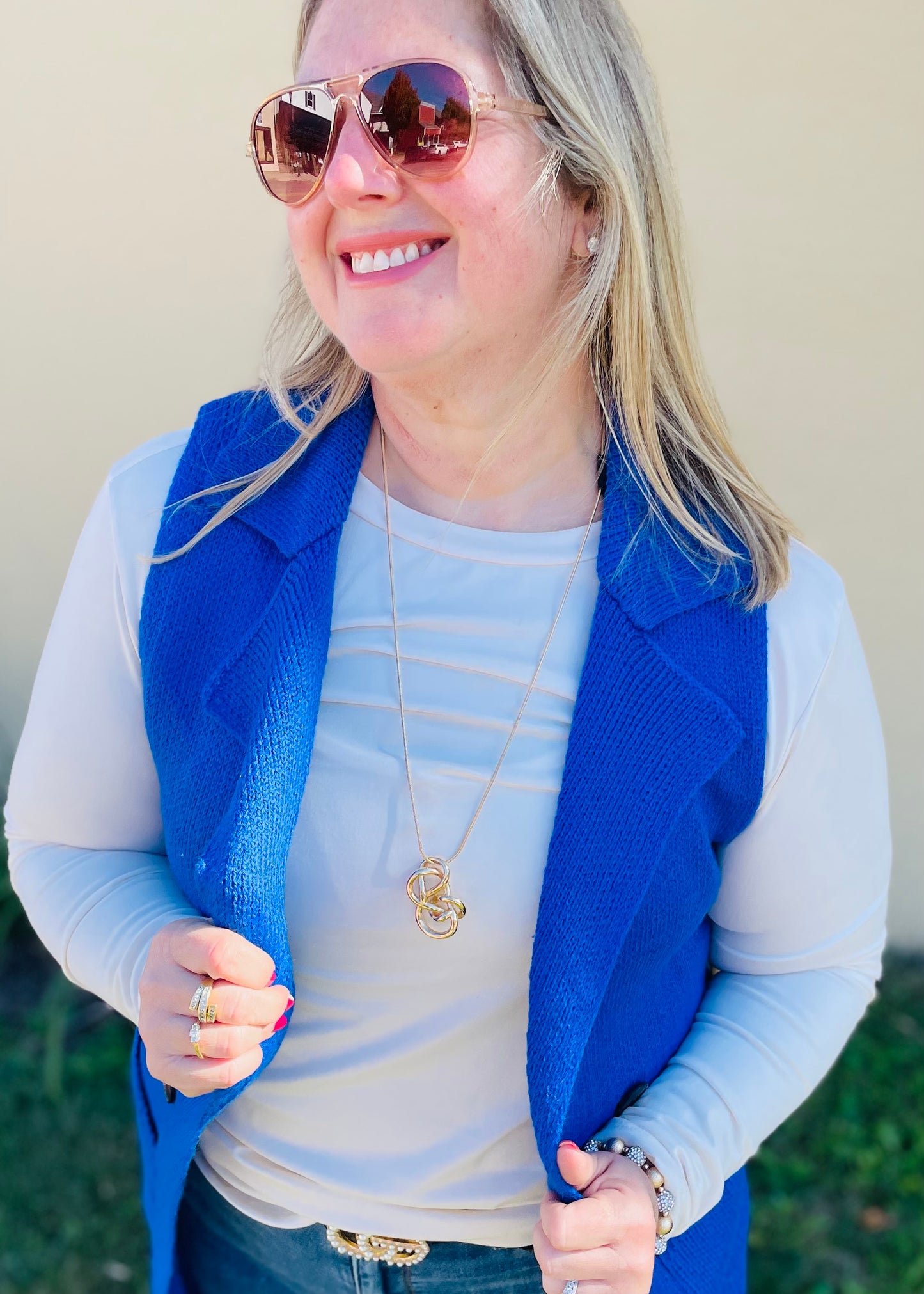 Blue Sleeveless Long Sweater Vest