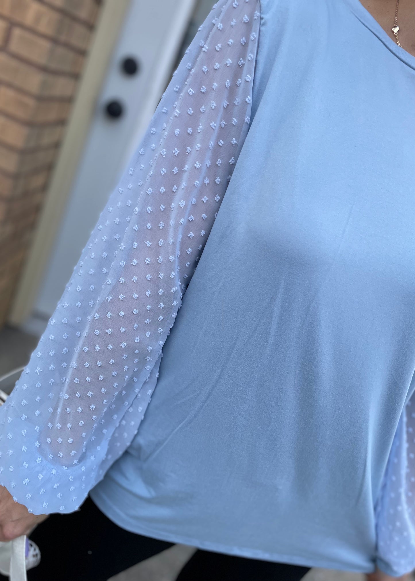 Light Blue - Chiffon and Swiss Dot Tunic Top