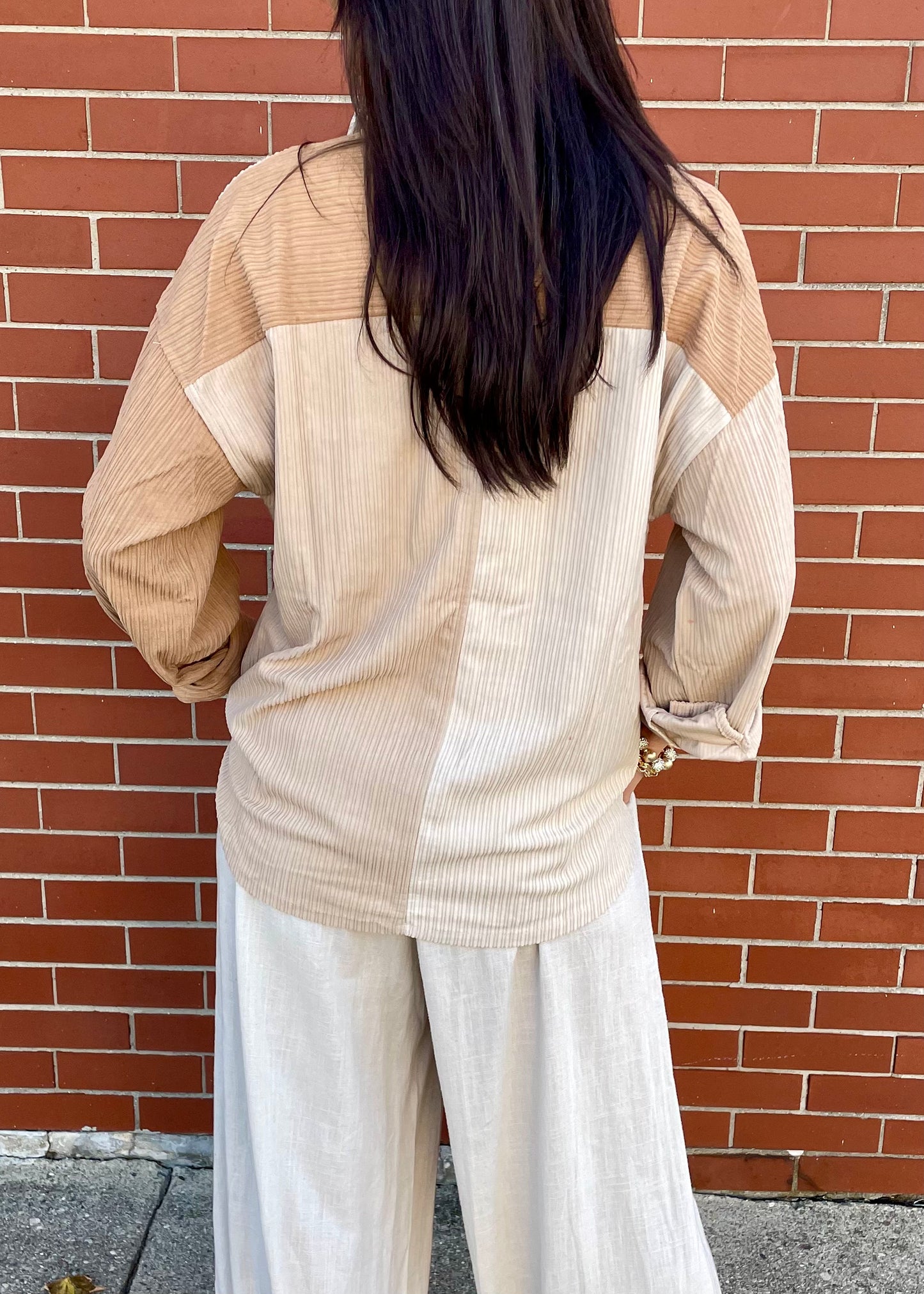 Cream Color Block Shacket