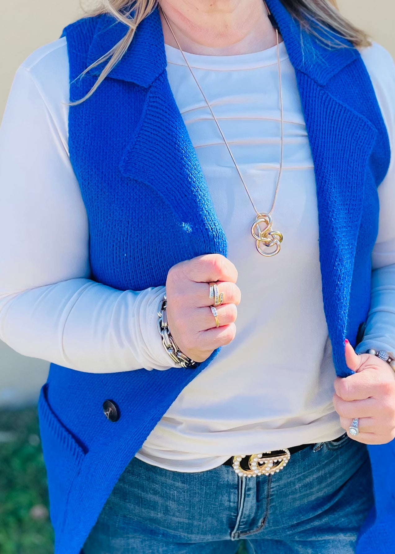 Blue Sleeveless Long Sweater Vest