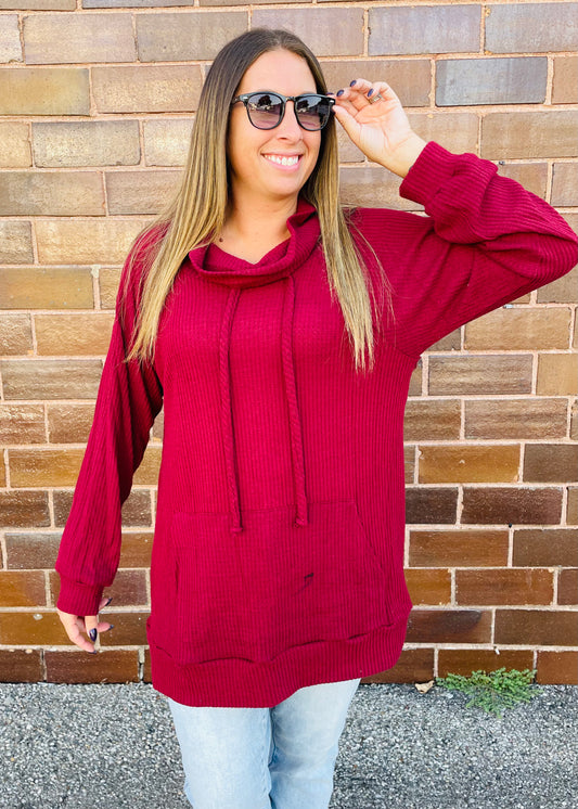 Burgundy Turtle Neck Tunic Top