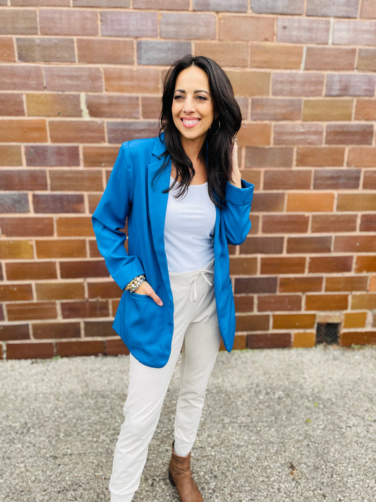 Classic Blue Open Front Blazer