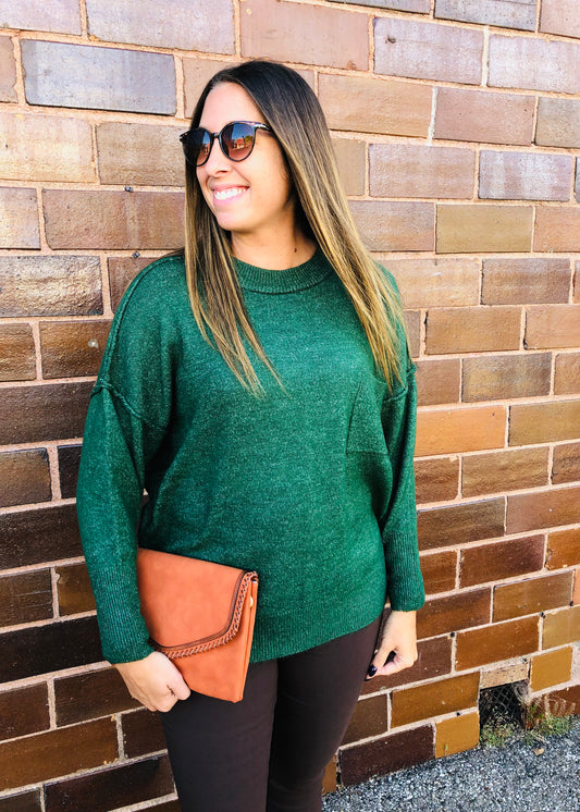 Dark Green - Oversized Raw Seam Sweater