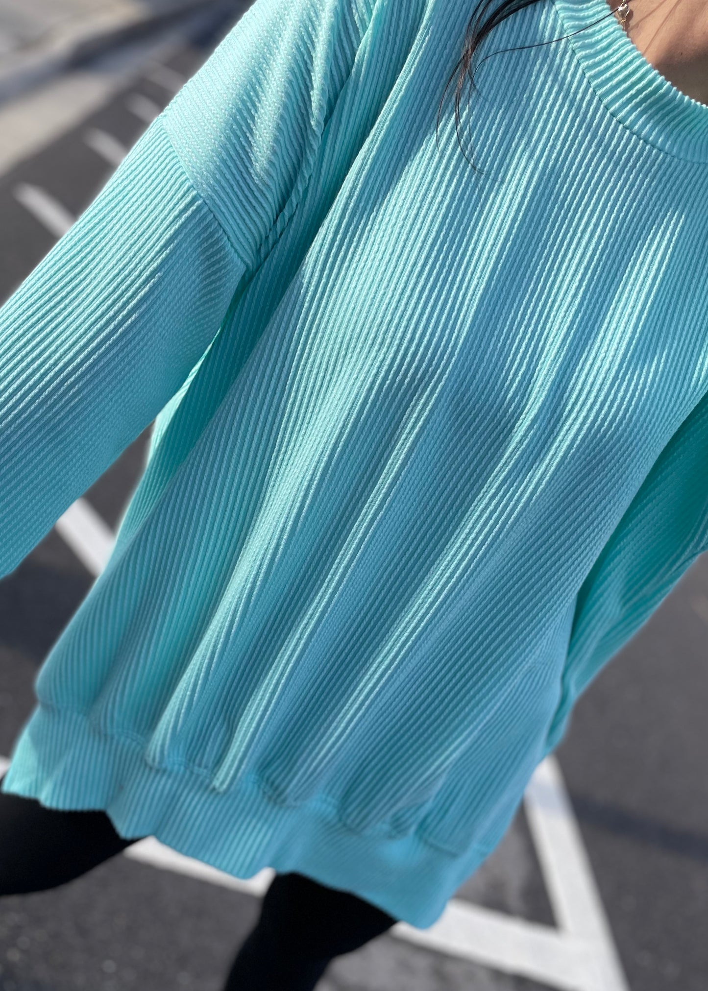 Aqua - Oversized Ribbed Knit Top with Side Slits