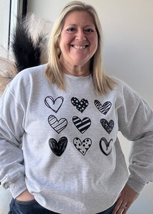 Row of Hearts (Black) Valentine Pullover