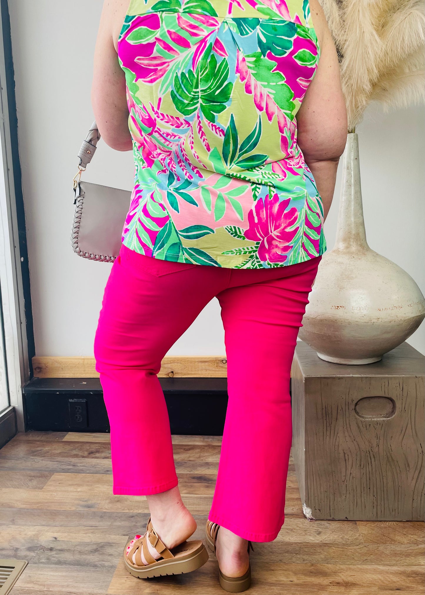 Green and Pink Sleeveless Top