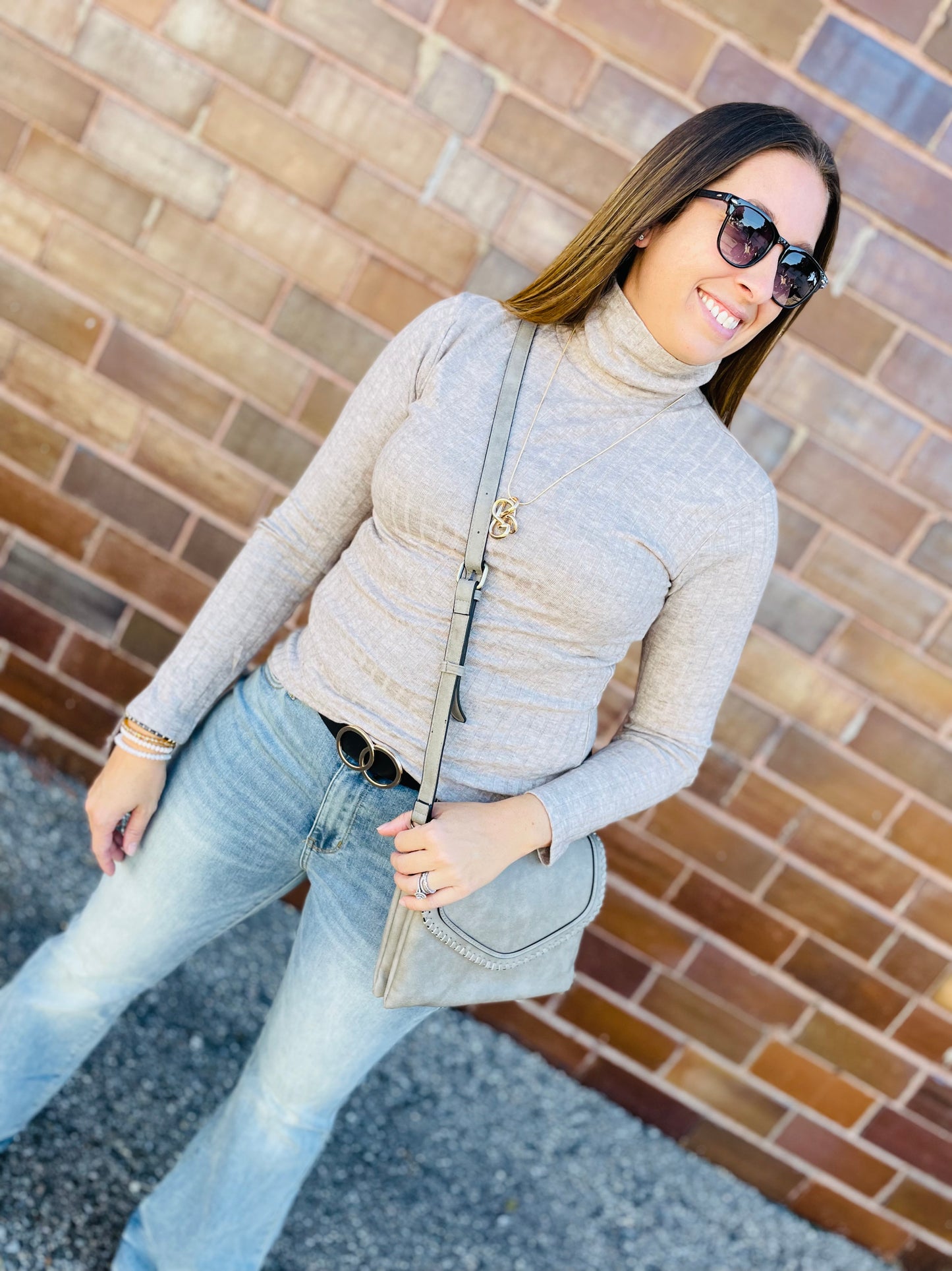 Mocha Ribbed Turtle Neck Top