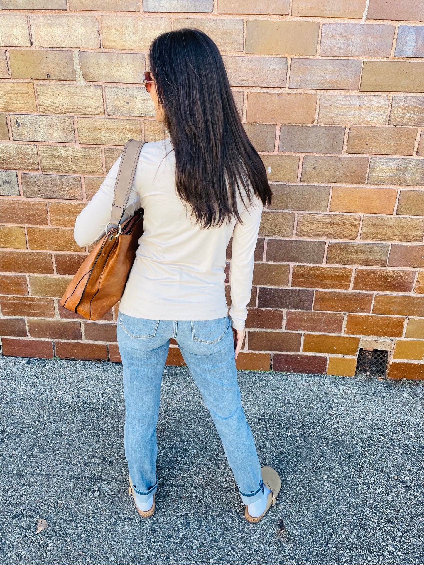 Sand Beige Mock Neck Top