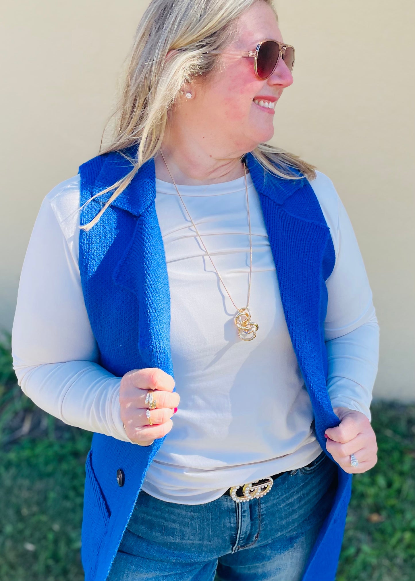 Blue Sleeveless Long Sweater Vest