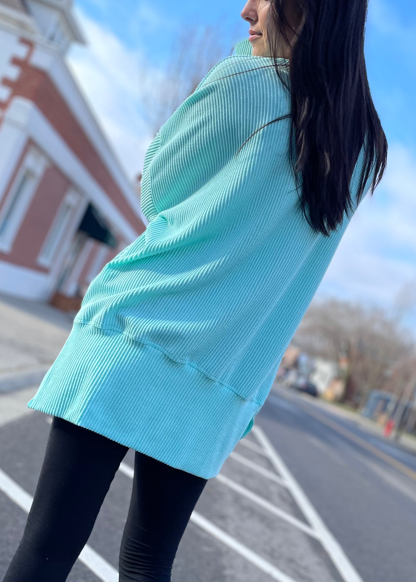 Aqua - Oversized Ribbed Knit Top with Side Slits