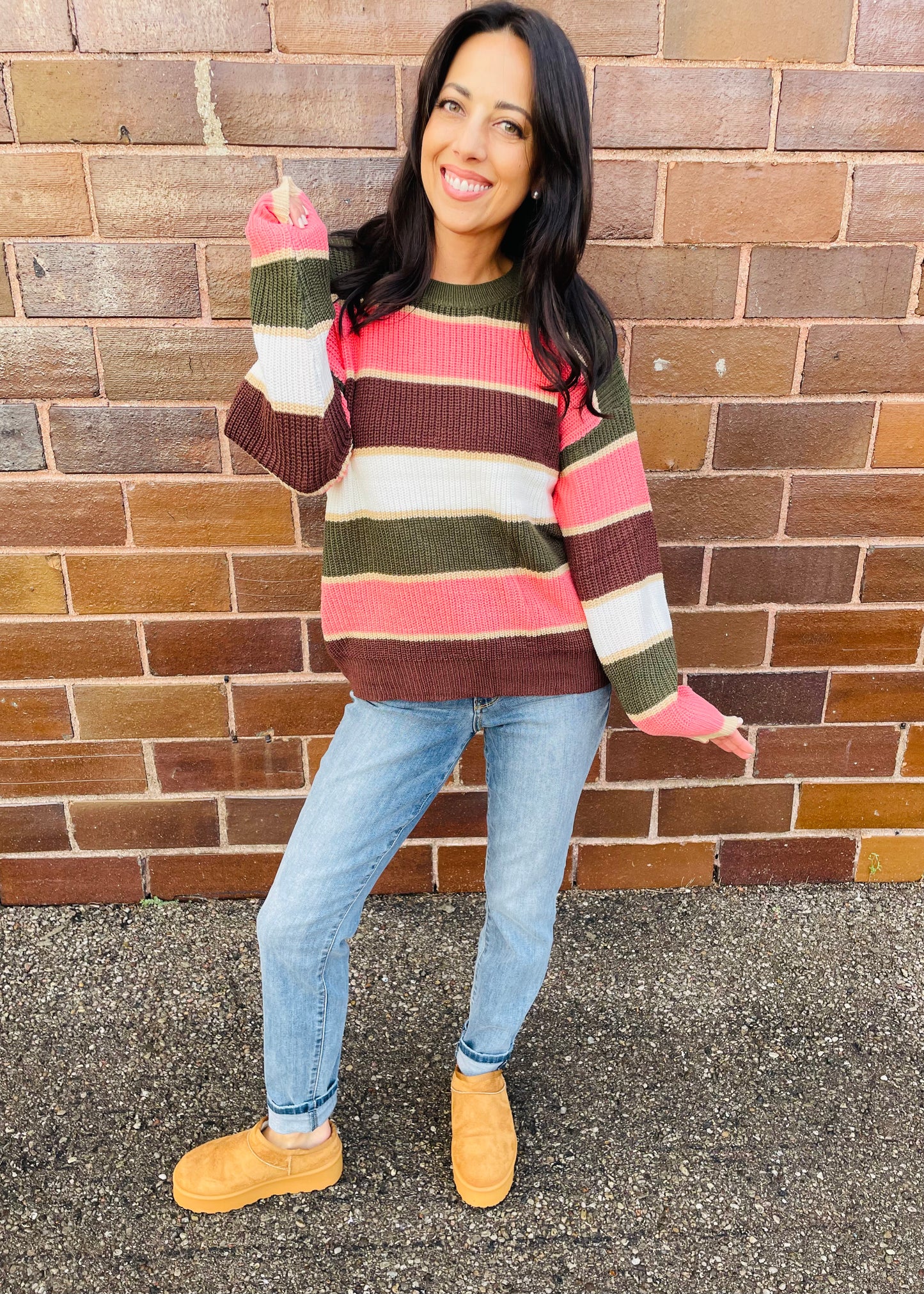 Olive - Striped Sweater