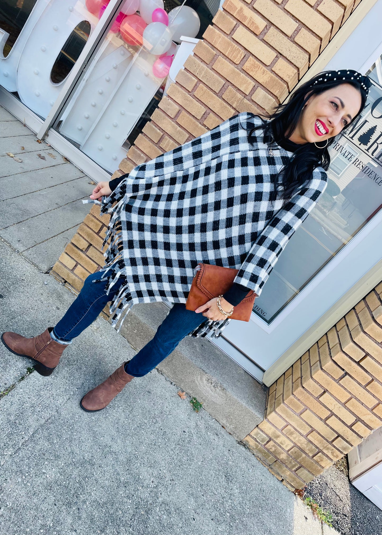 Buffalo Plaid Poncho: Black