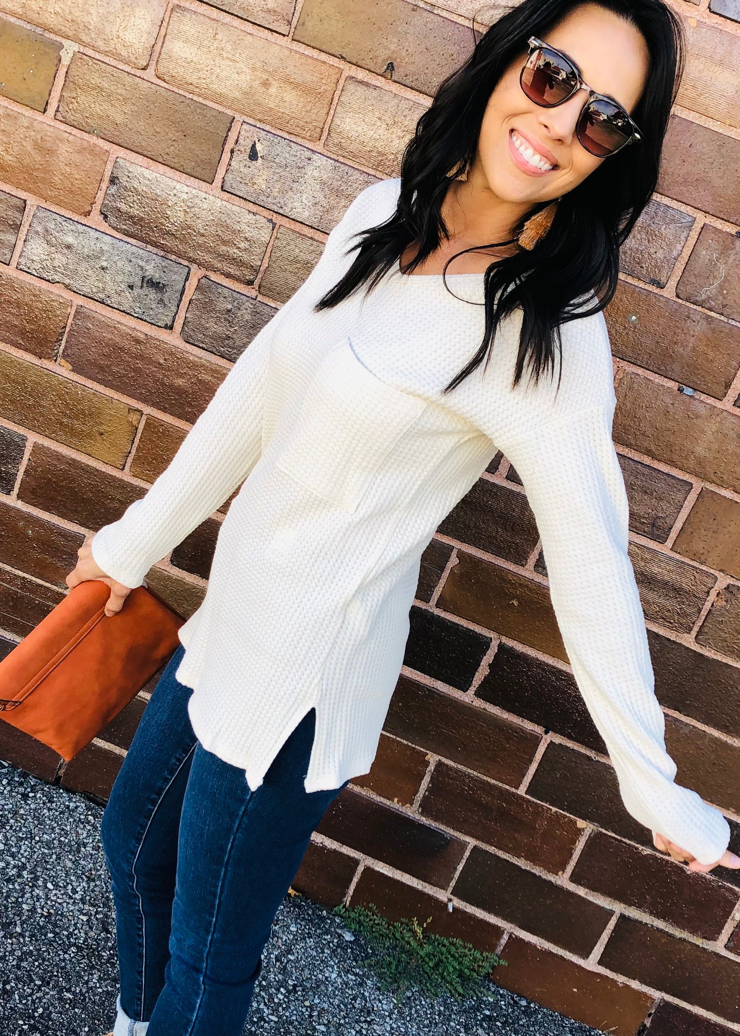 Beige V-Neck Long Sleeve