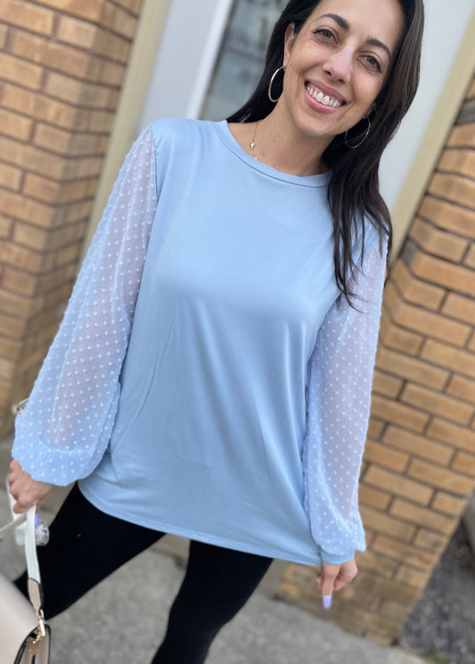 Light Blue - Chiffon and Swiss Dot Tunic Top