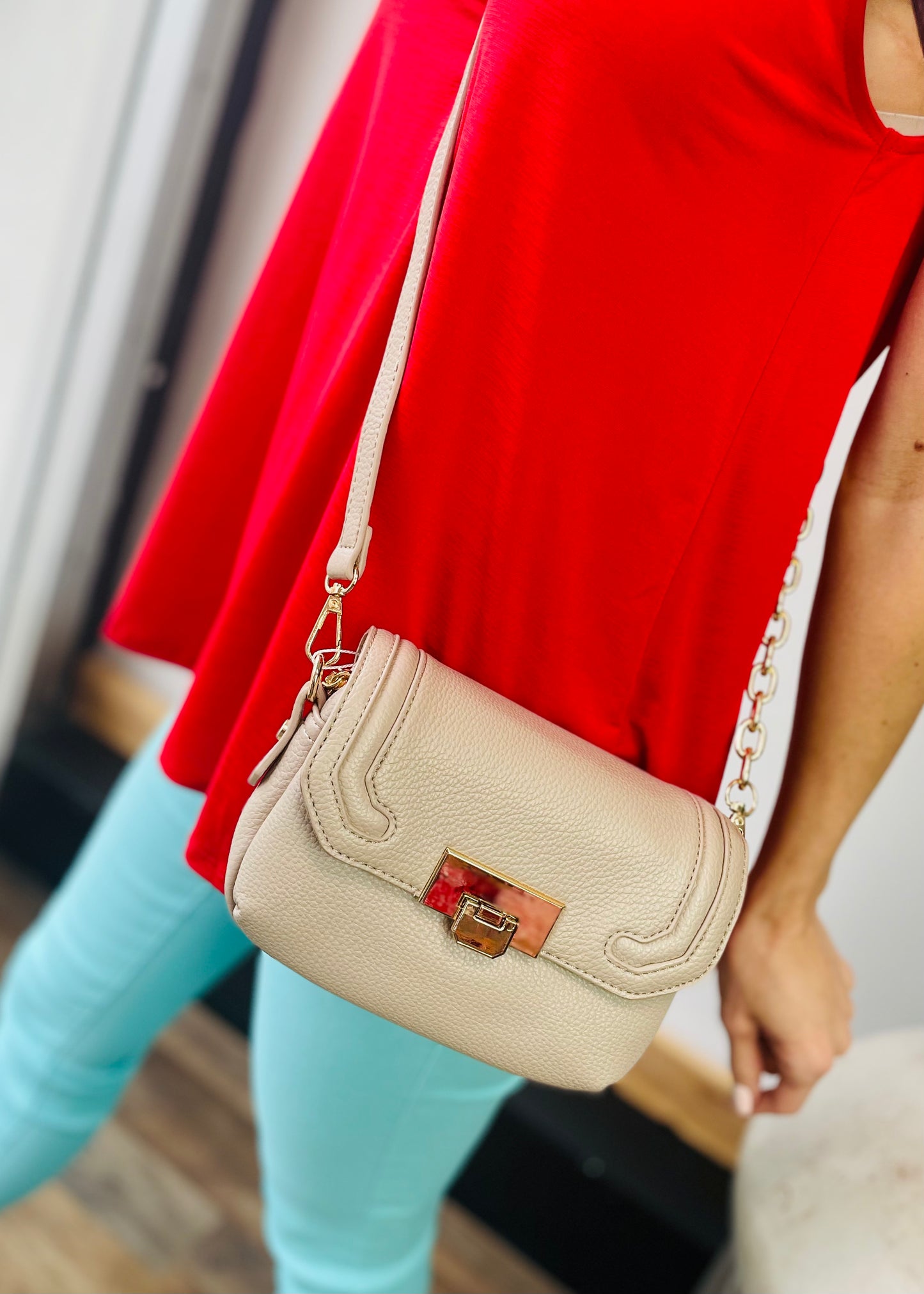 Greige Casablanca Detailed Snap Crossbody