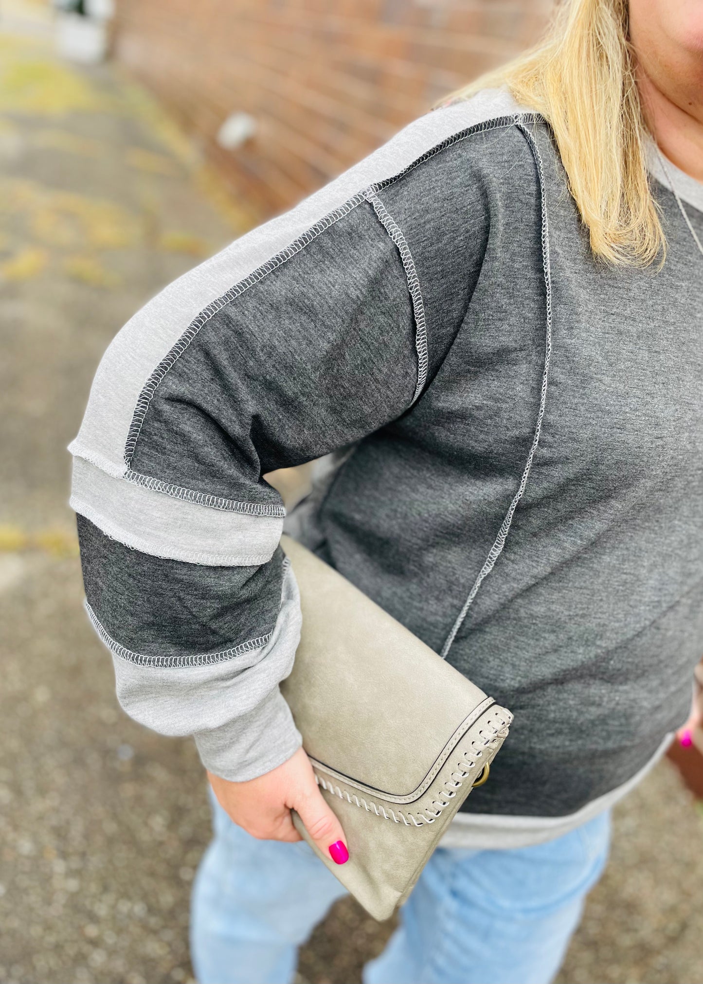 Light Grey - French Terry Color Block Top