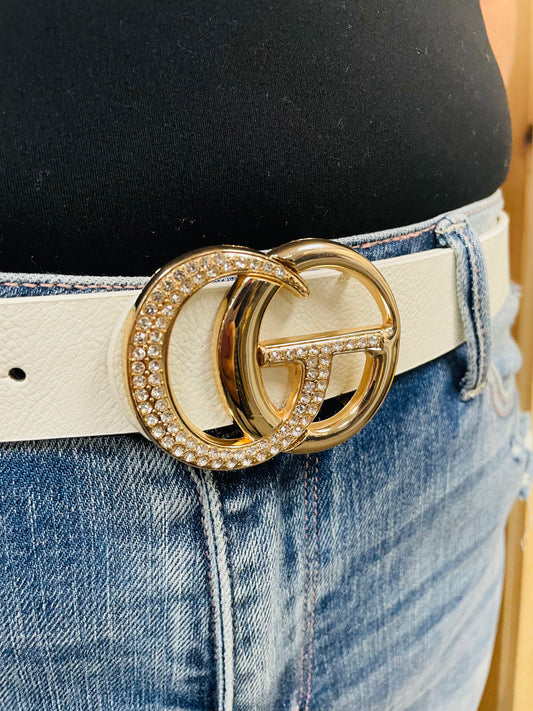 Plus Rhinestone Belt  - White