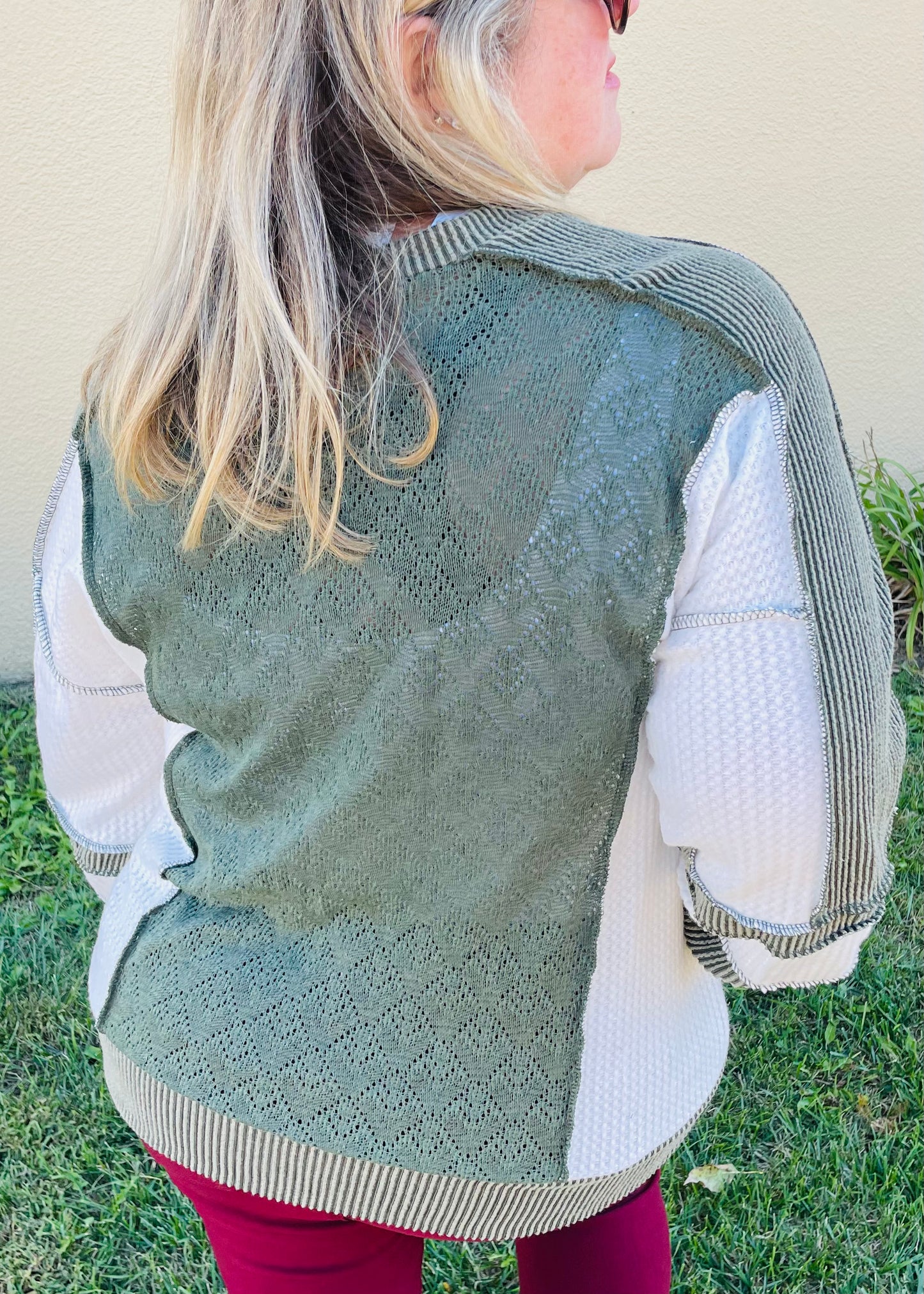 Olive Colorblock Knit Top