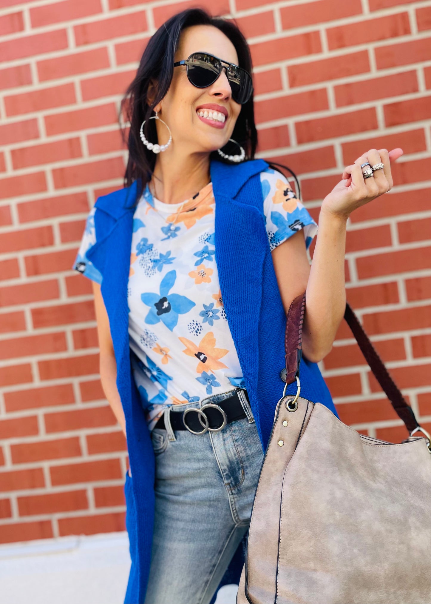 Blue Sleeveless Long Sweater Vest