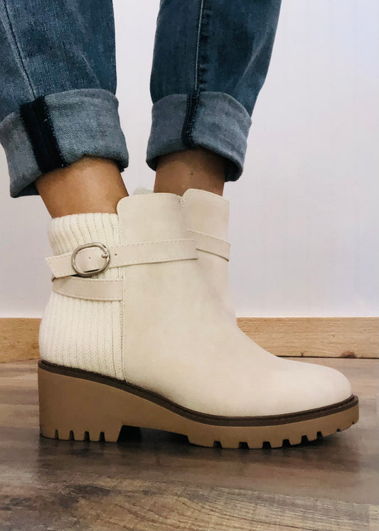 Beige Wedge Boot