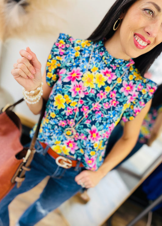 Navy - As You Wish Floral Top