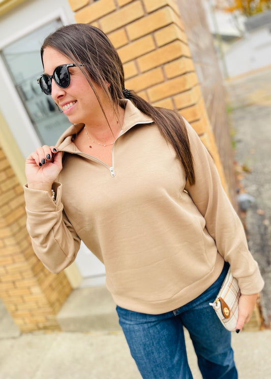 Mocha Hamptons Quarter Zip Top