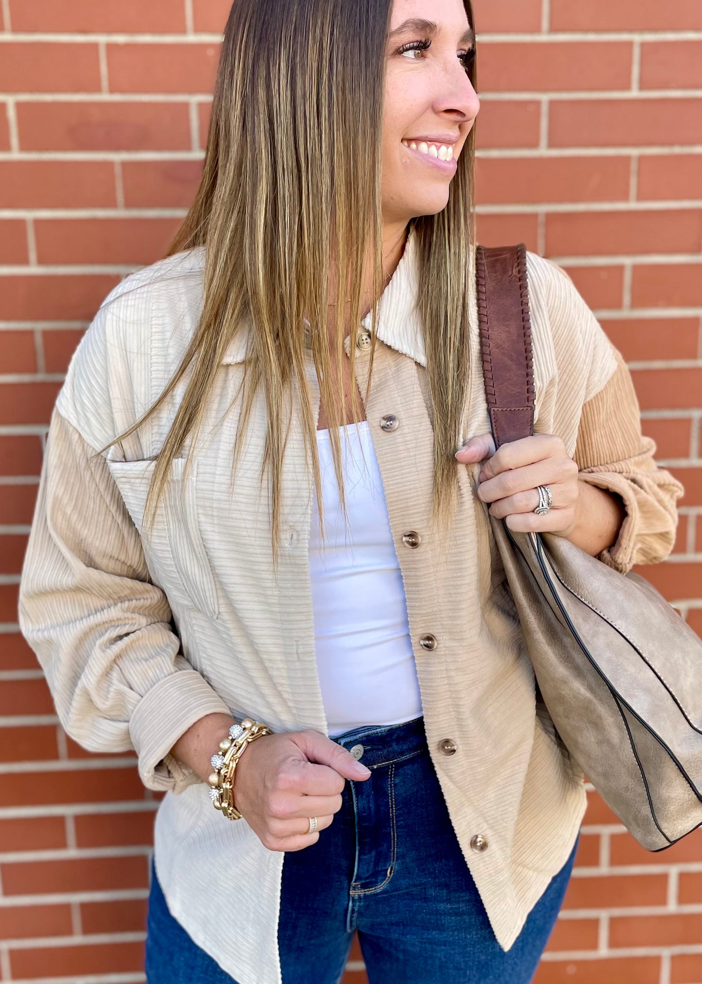 Cream Color Block Shacket