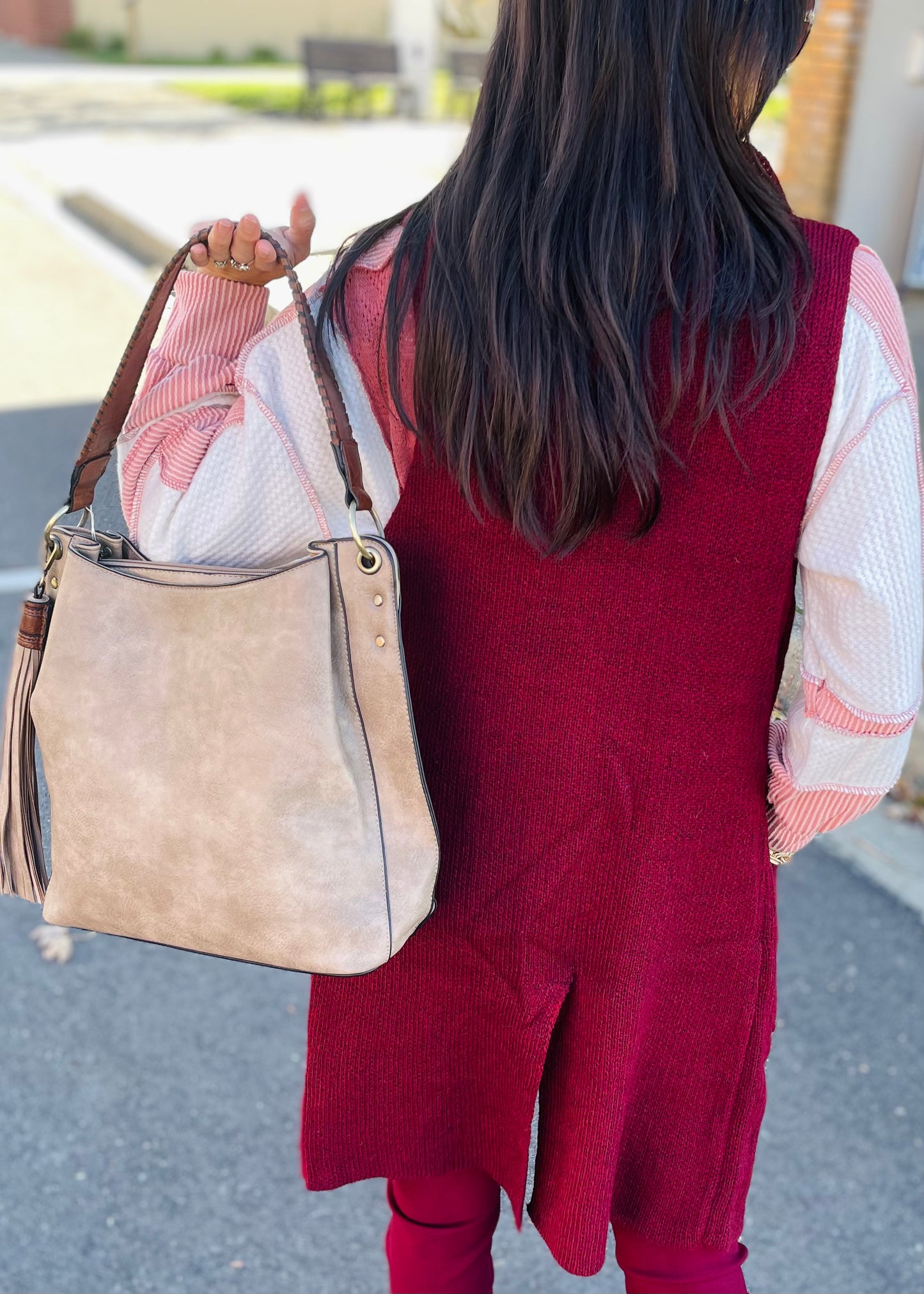 Burgundy Sleeveless Long Sweater Vest