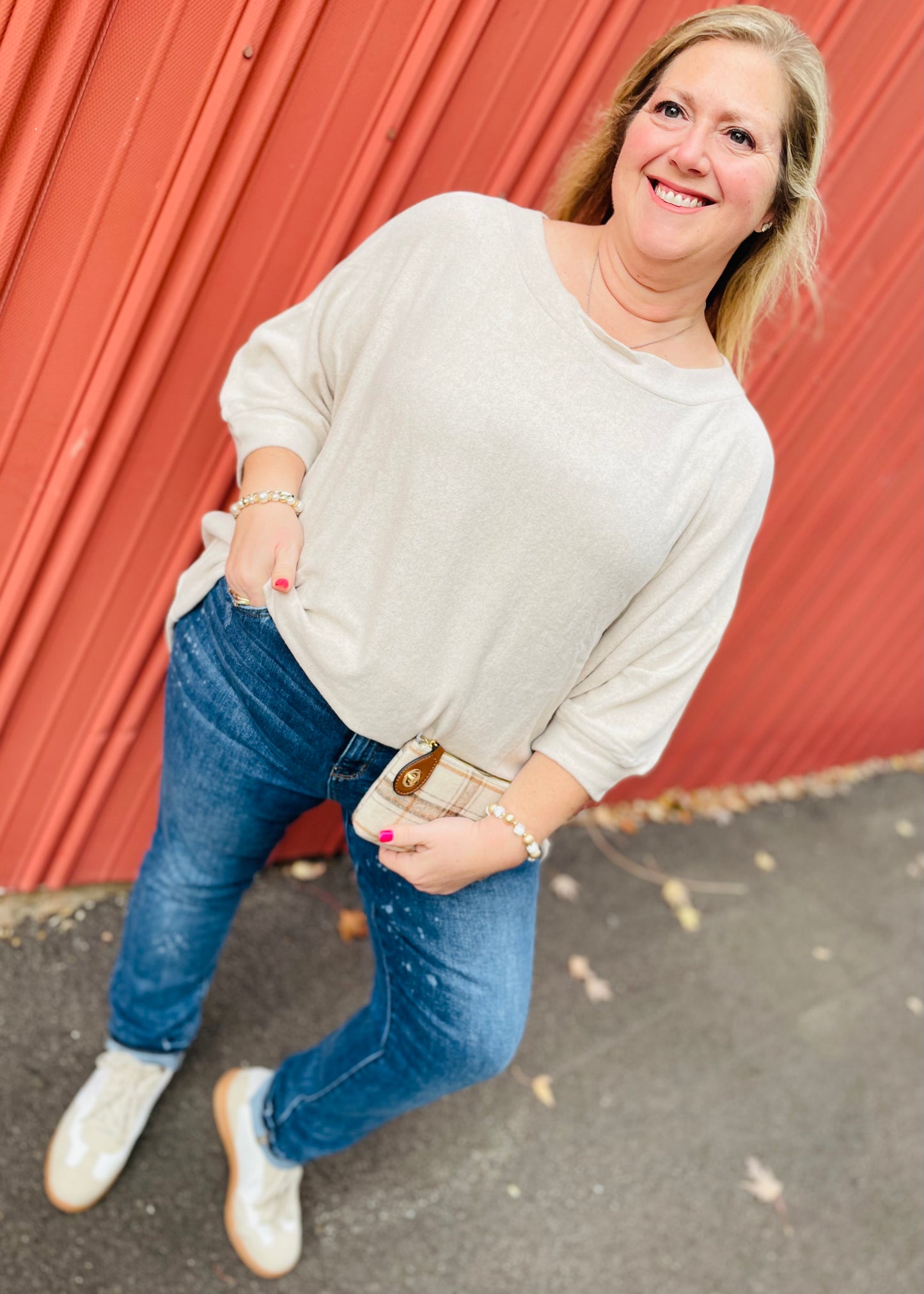 Oatmeal Brushed Boat Neck Tunic