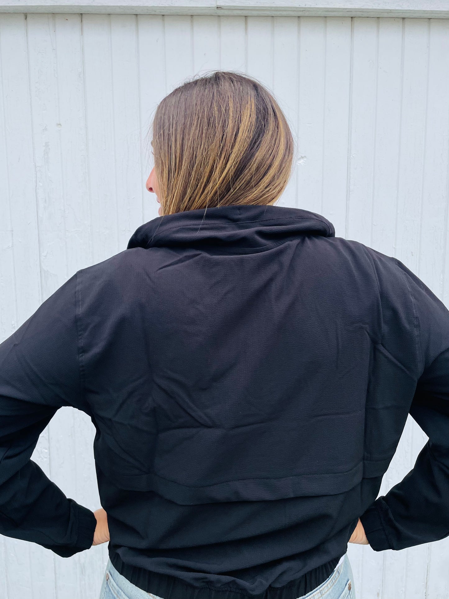 Black Mini Seersucker Anorak Jacket