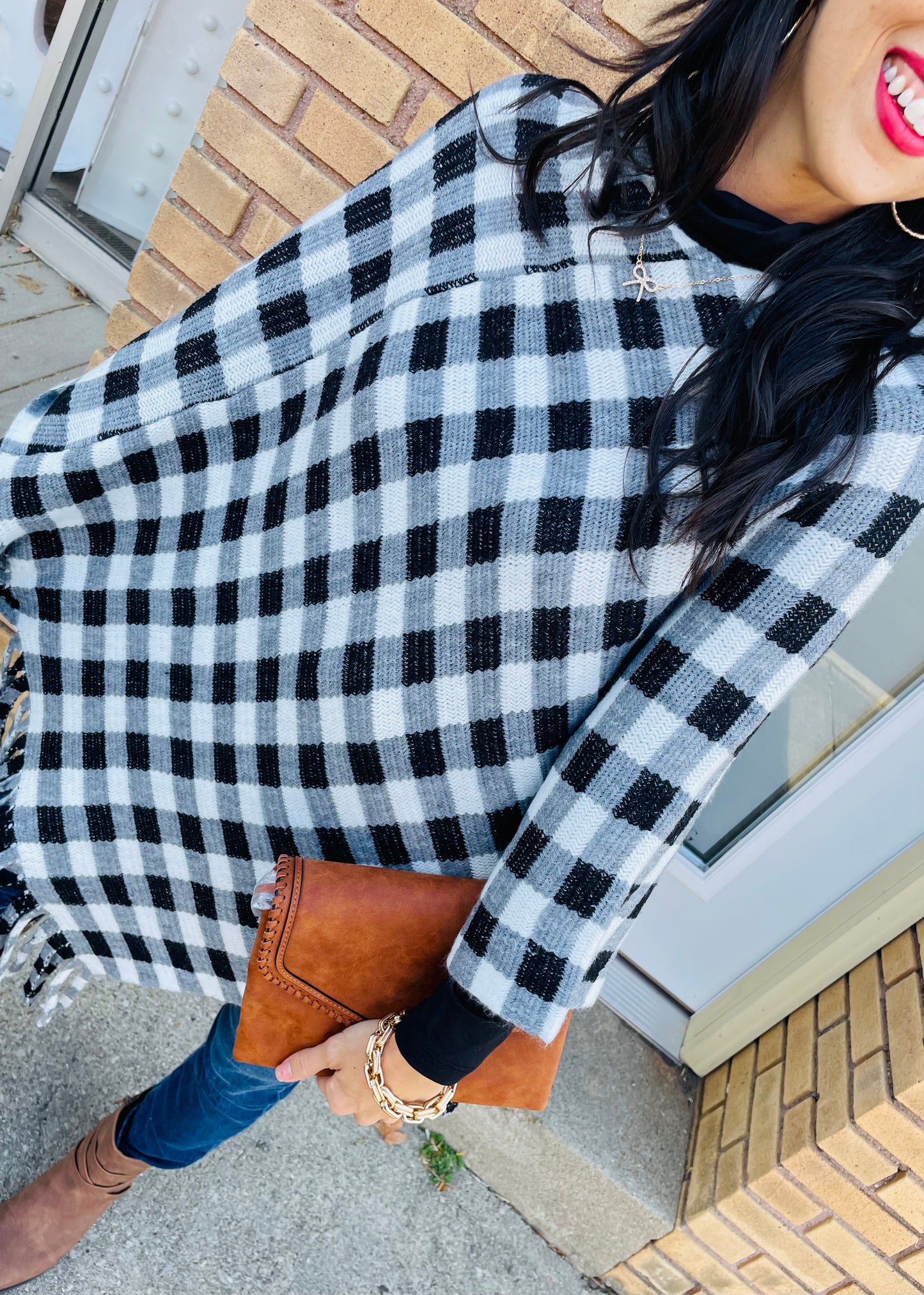 Buffalo Plaid Poncho: Black