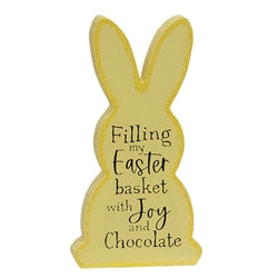 Joy and Chocolate Wooden Bunny Sitter