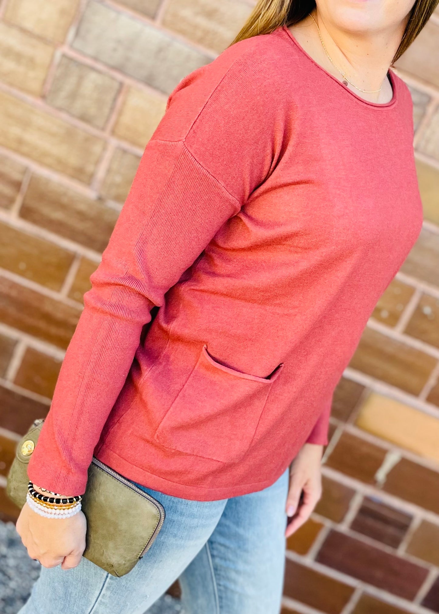 Rust - Oversized Front Pocket Sweater